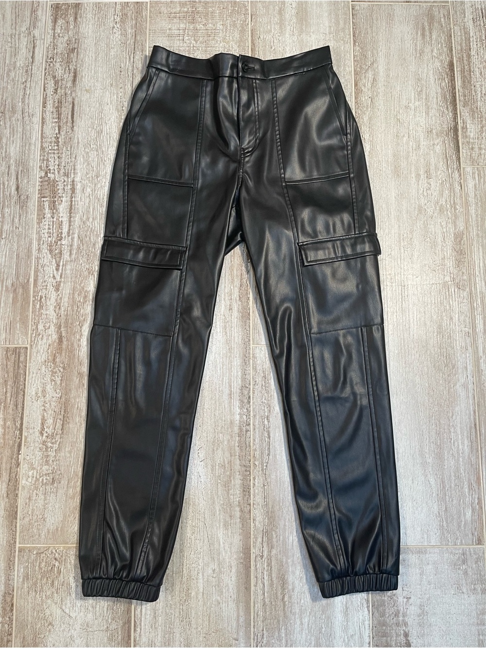 Jessica Simpson Black Faux Leather Cargo Pants Elastic Waist